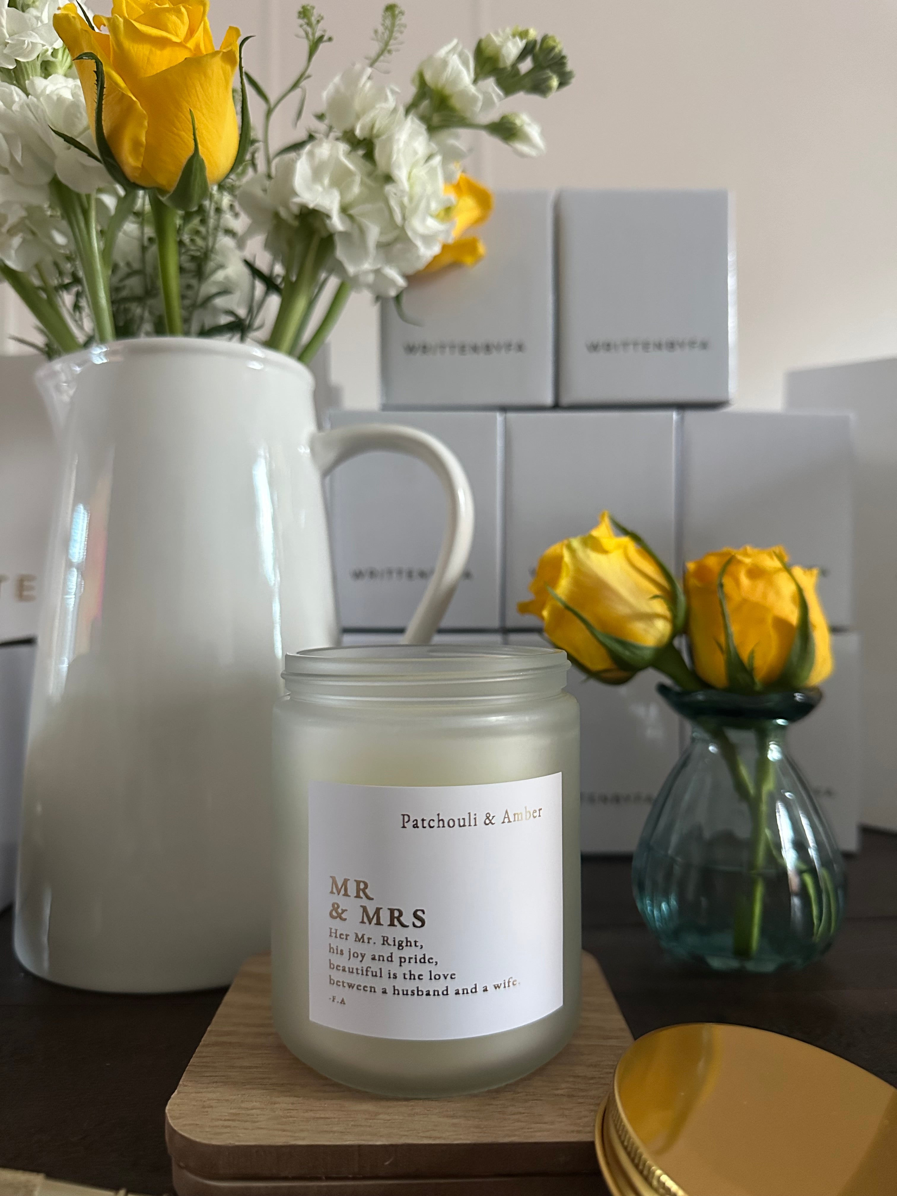 Mr and Mrs| White Frosted Candle