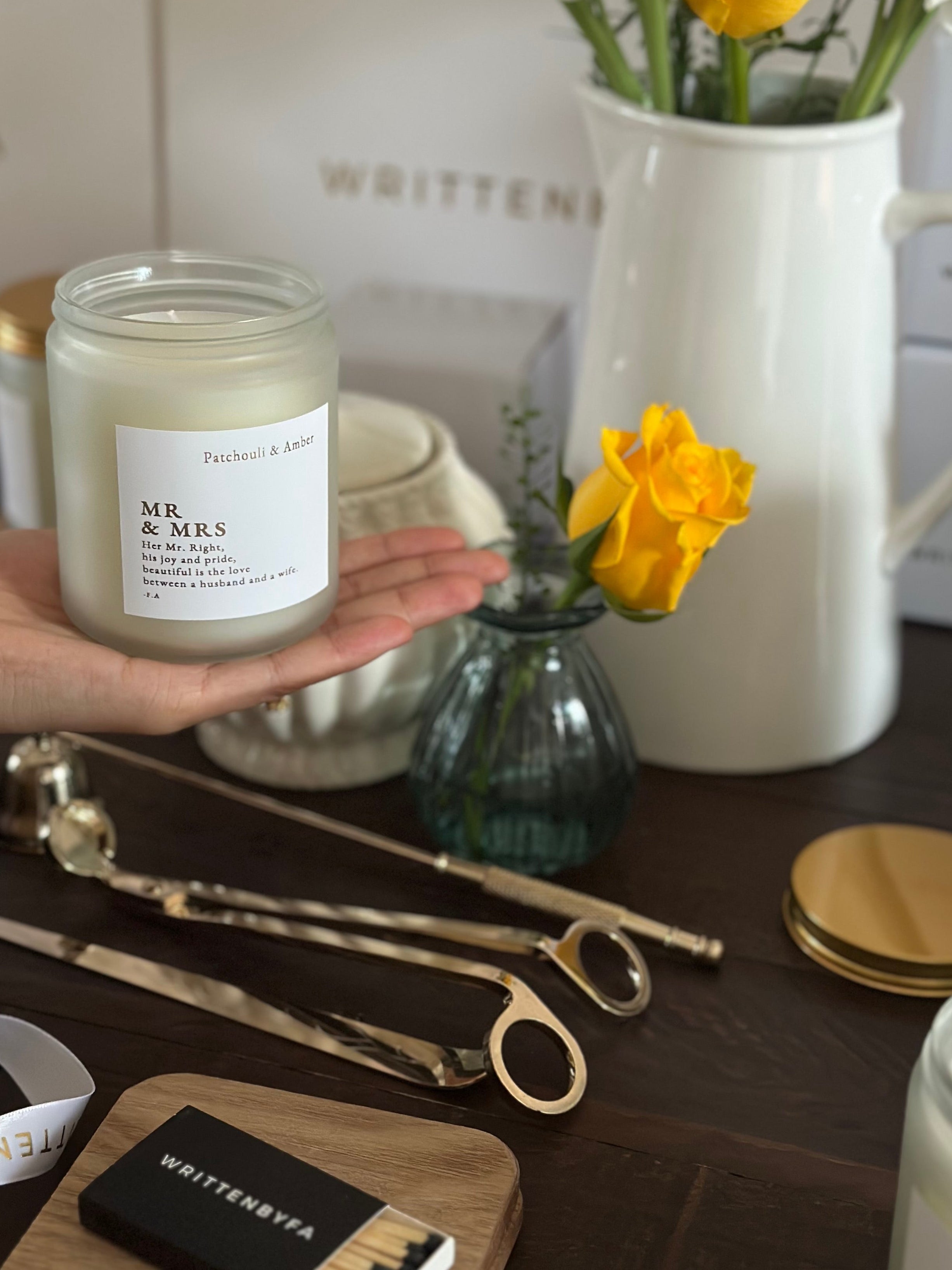 Mr and Mrs| White Frosted Candle